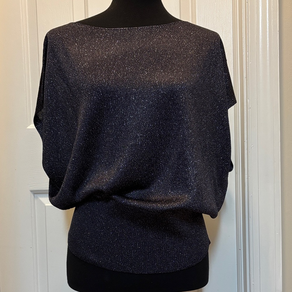 Alice and Olivia Celie Metallic Navy Shimmering Navy top Small